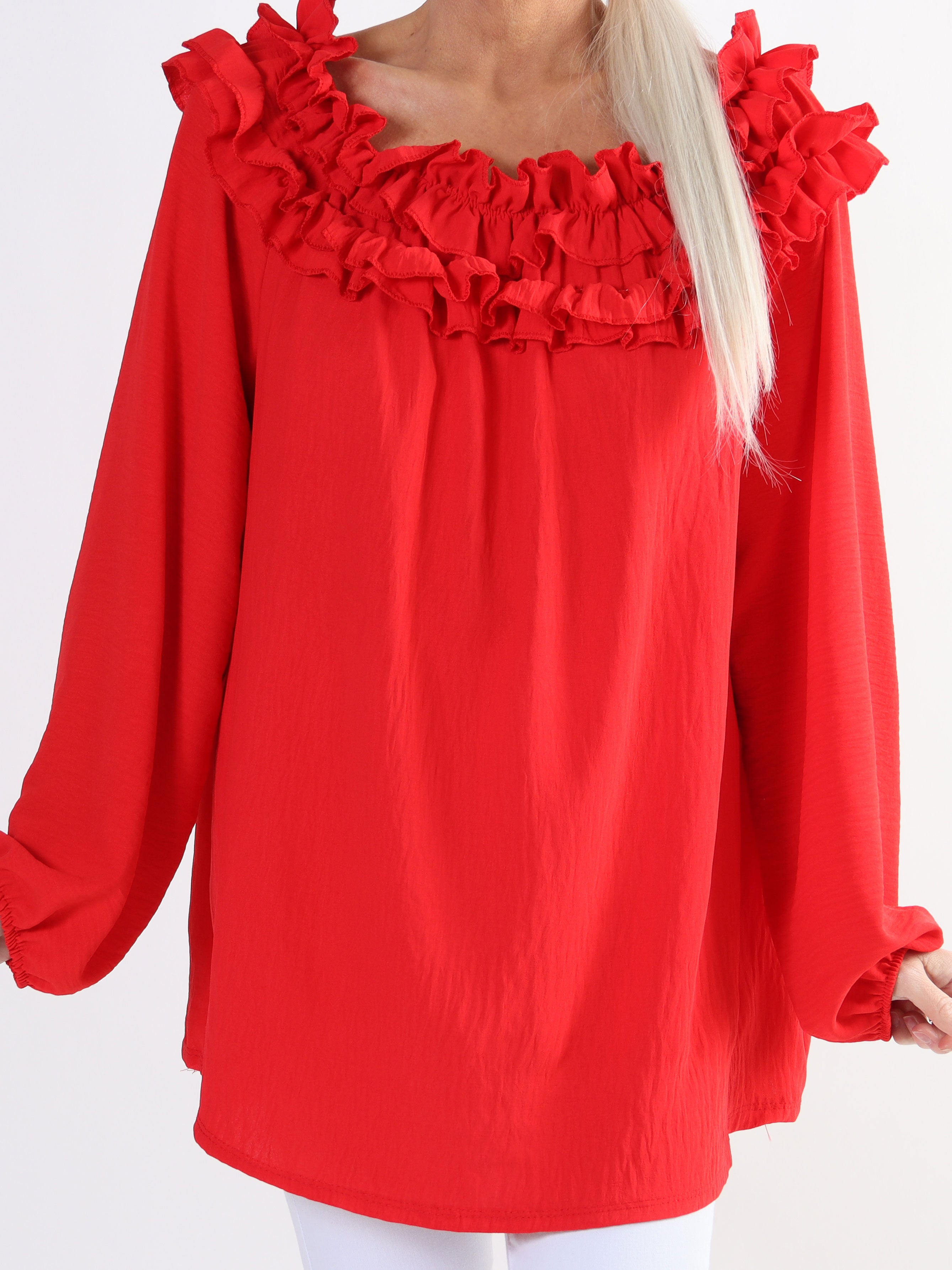 Chili - Finaste plus size tunikan med volanger i halsringningen (bestseller)